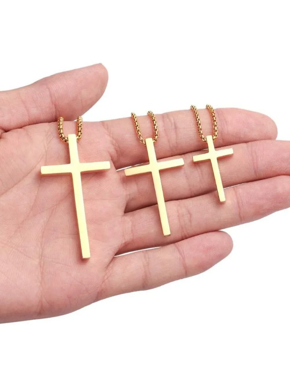 Men's Fashion Jewelry Stainless Steel Cross Necklace Gold Pendant Chain Gift